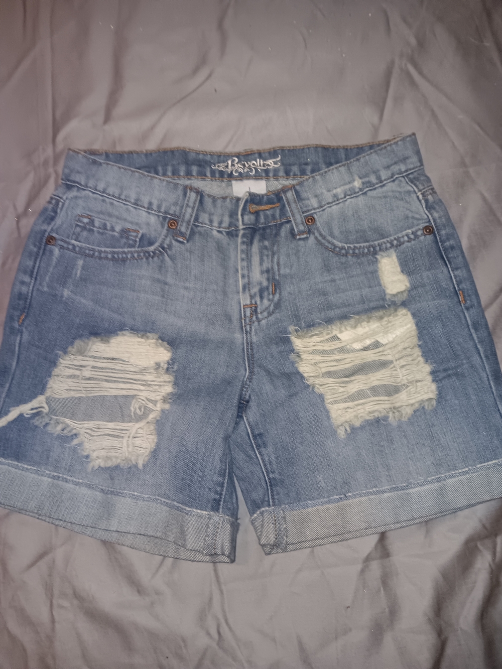 Revolt Jeans Light Blue Distressed Denim Shorts